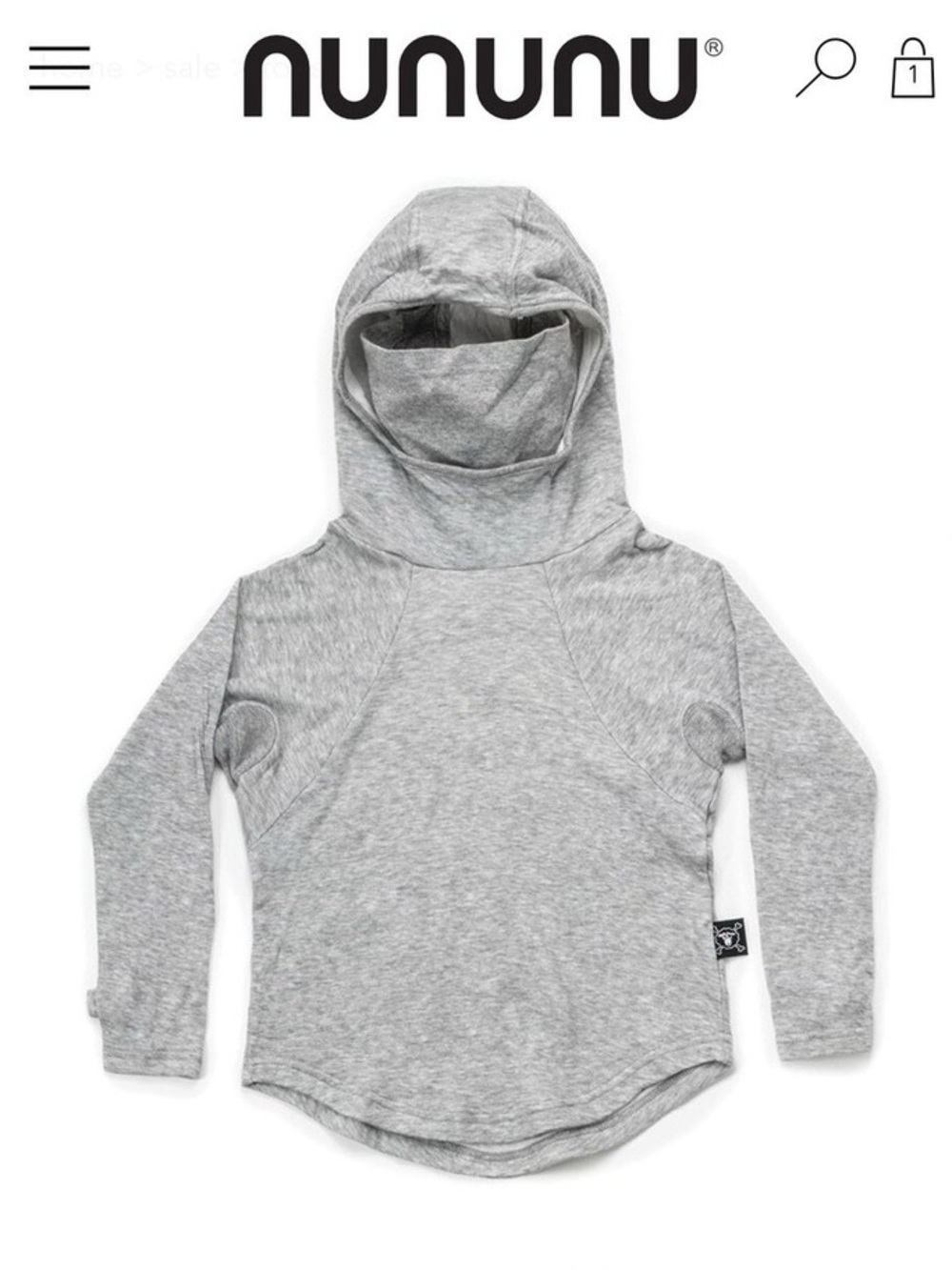NUNUNU Gray Ninja Mask Hooded Shirt, Unisex size 12-14 - Picture 2 of 9